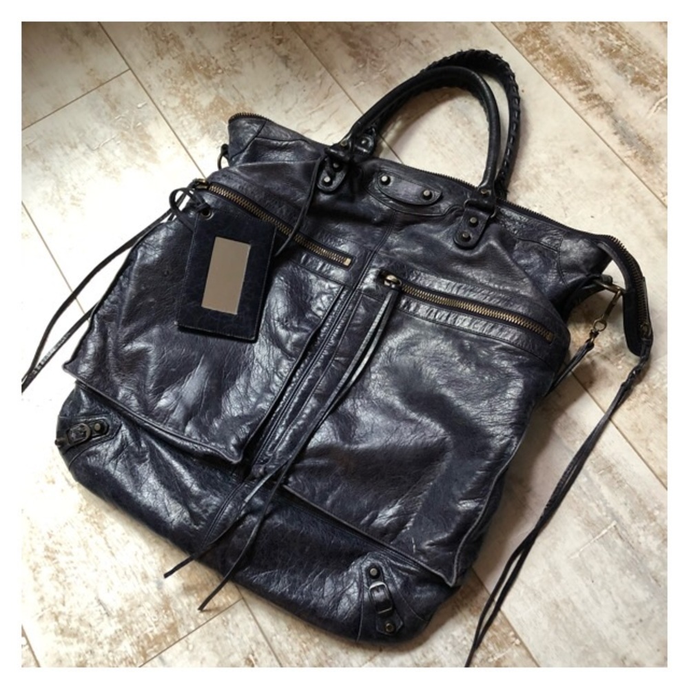 Large tote Balenciaga dark ink motorbike bag.